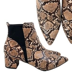 LULU’S Tan Snakeskin Slip On Heeled Ankle Boots | 10